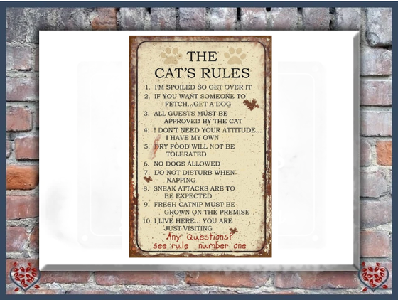 CAT'S RULES ~ WOODEN SIGN |  Wall Decor