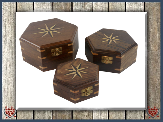 STAR DESIGN HEXAGONAL BOXES - WOODEN BOX | Wooden Boxes & Bowls