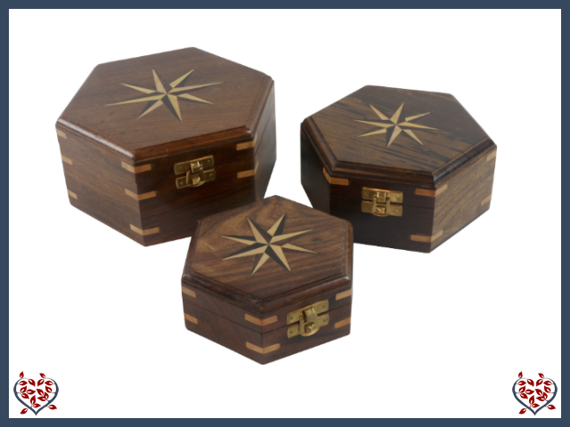 STAR DESIGN HEXAGONAL BOXES - WOODEN BOX | Wooden Boxes & Bowls