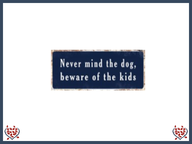 NEVER MIND THE DOG, BEWARE OF THE KIDS ~ METAL SIGN |  Wall Decor