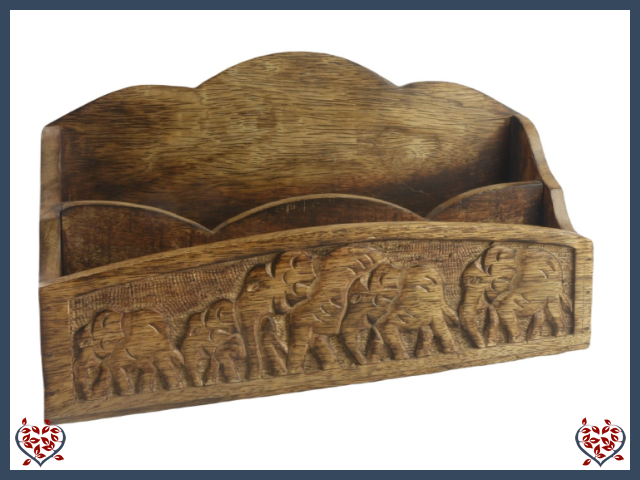 CARVED LETTER RACK (ELEPHANT) 30CM | Wooden Accessories