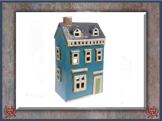 CERAMIC TEALIGHT HOUSE ~ BLUE | Ceramic