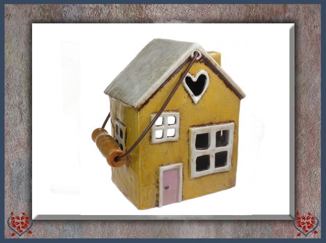 CERAMIC TEALIGHT HOUSE ~ YELLOW HEART | Ceramic