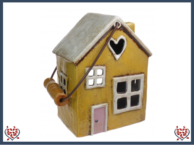 CERAMIC TEALIGHT HOUSE ~ YELLOW HEART | Ceramic