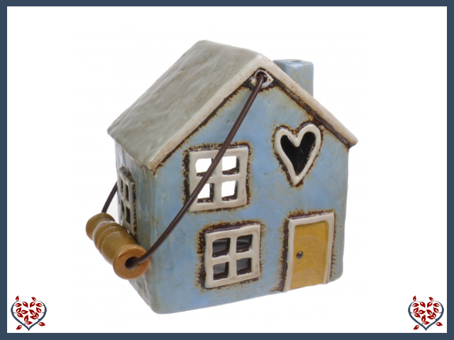 CERAMIC TEALIGHT HOUSE ~ GREY HEART | Ceramic