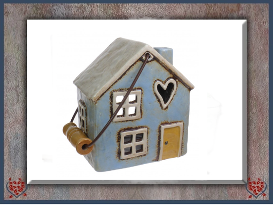 CERAMIC TEALIGHT HOUSE ~ GREY HEART | Ceramic