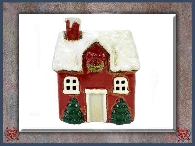 CERAMIC TEALIGHT CHRISTMAS TREE COTTAGE ~ RED | Ceramic